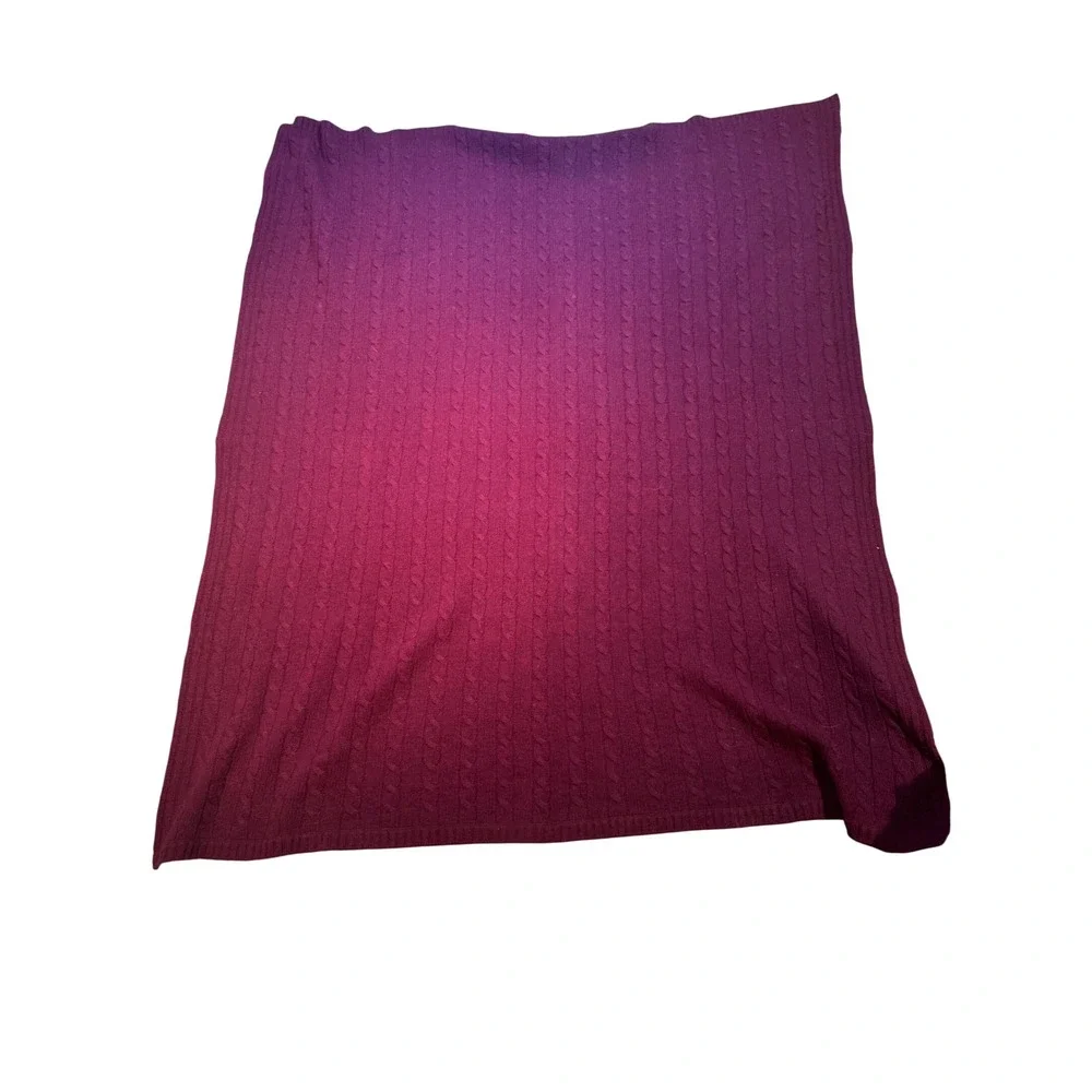 Pottery Barn 100% Lambswool Cable Knit Throw Blanket Burgundy Wine Red 46x58‎